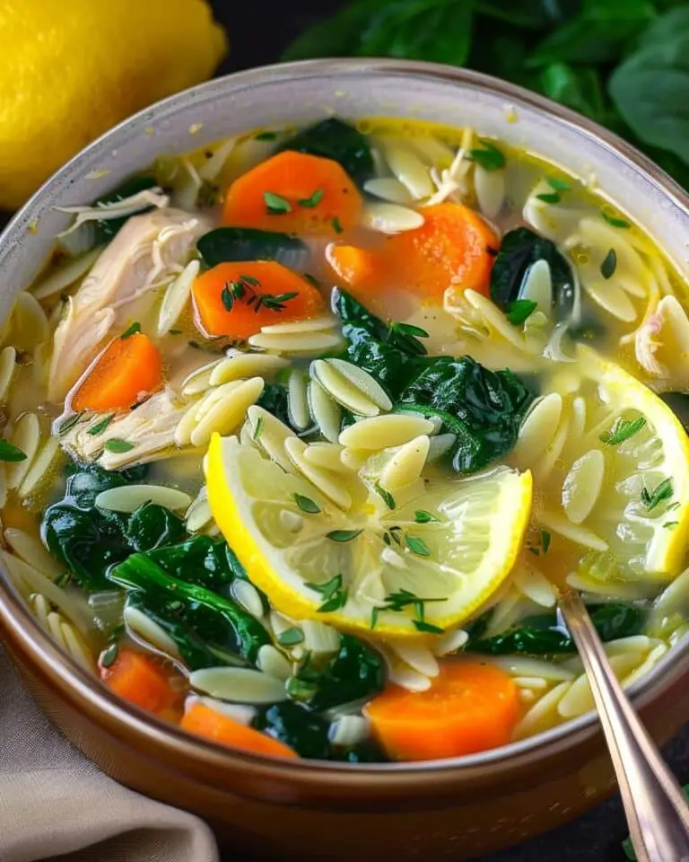 LemonChicken Orzo Soup with Spinach & Carrots