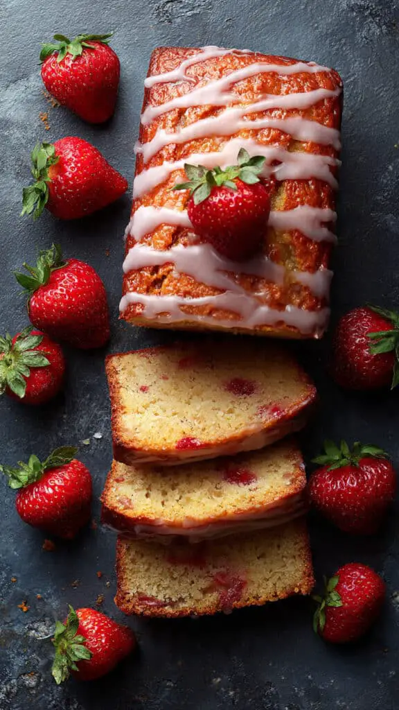 Strawberry Bread Loaf with Strawberry Glaze