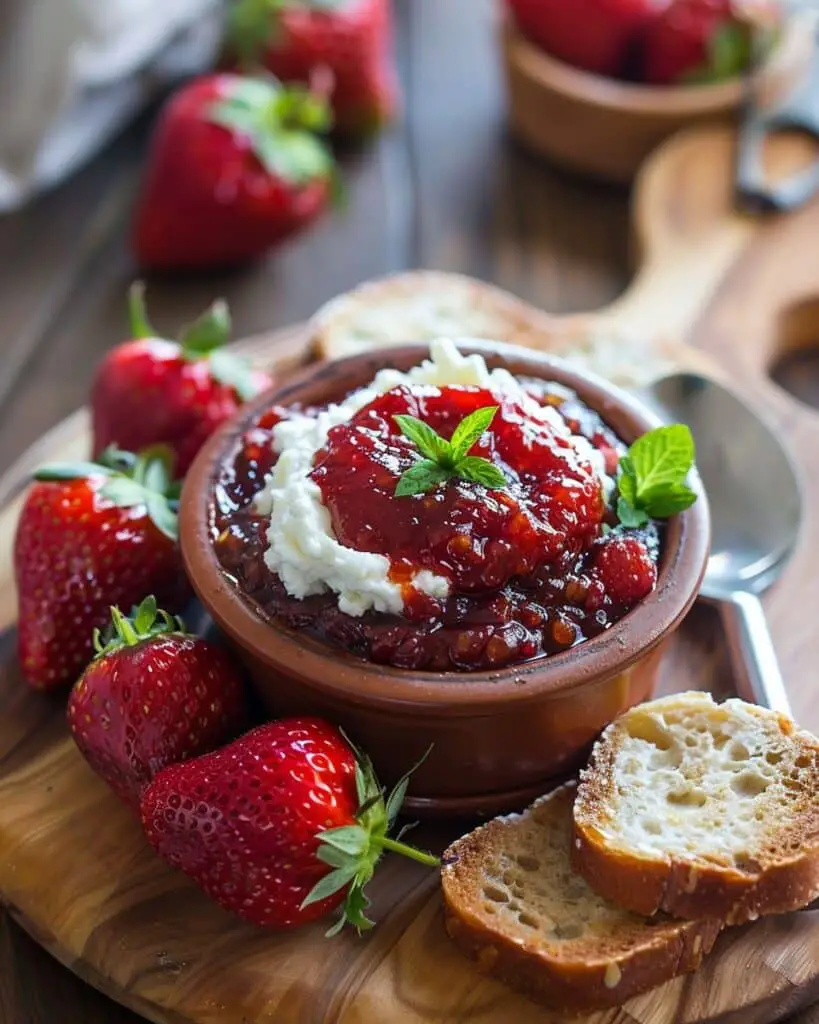 Strawberry Orange Balsamic Jam with Honey Whipped Goat Cheese