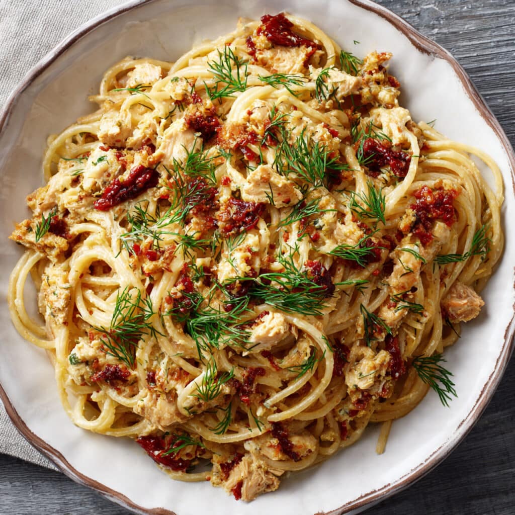 Creamy Chicken and Sun-Dried Tomato Spaghetti with Dill