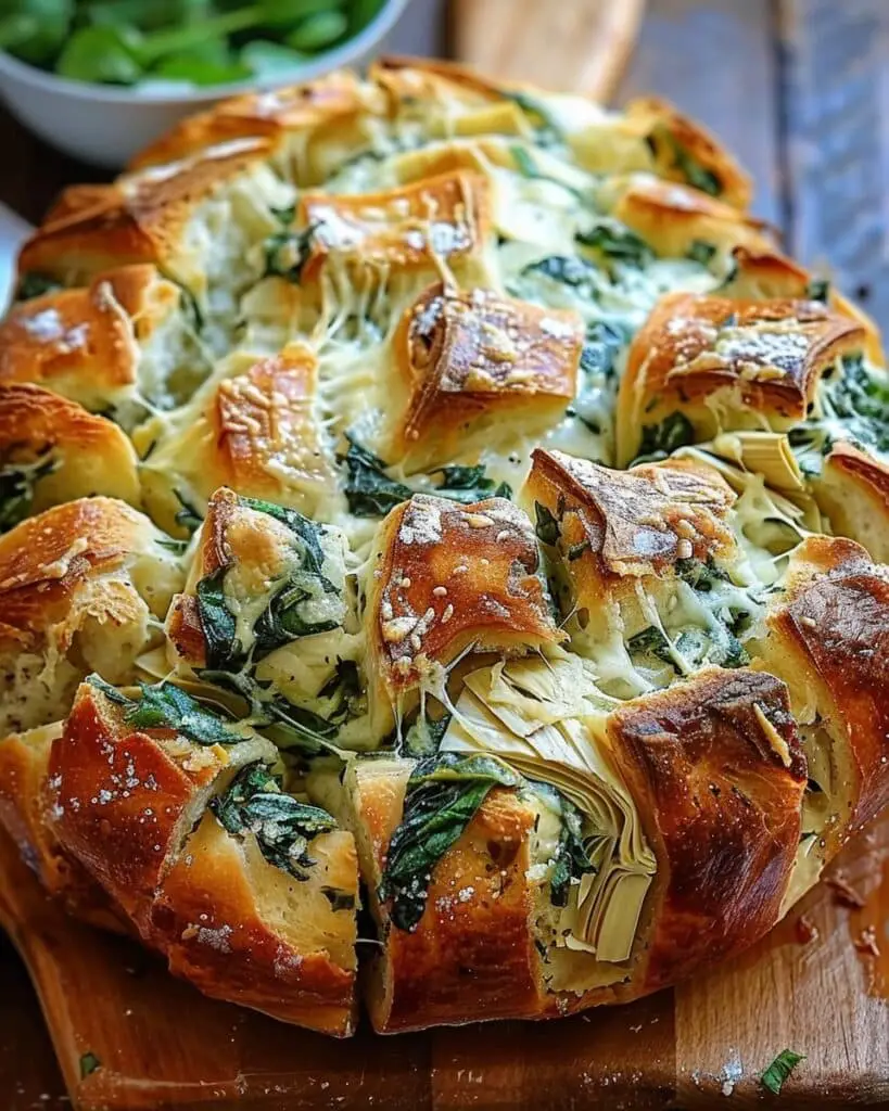 Cheesy Spinach and Artichoke Pull-Apart Sourdough Bread