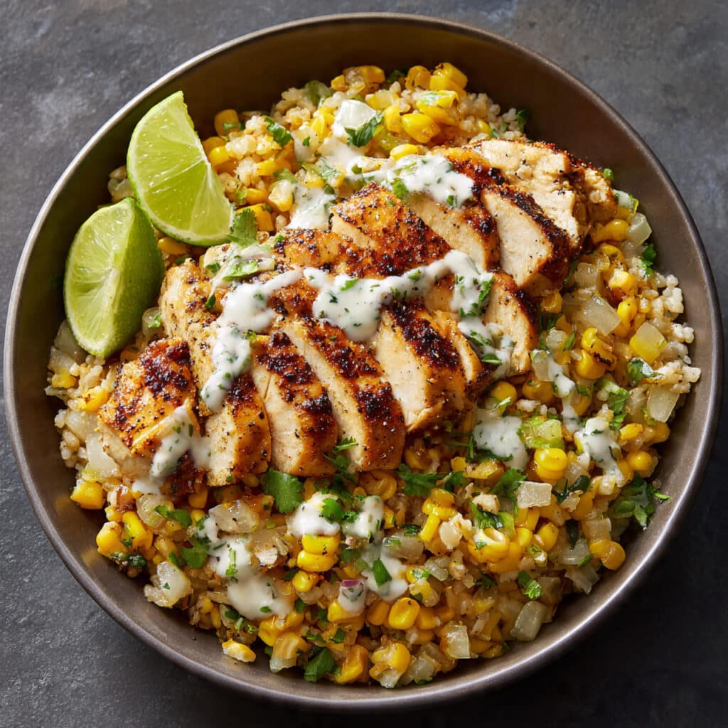 Mexican Street Corn Chicken Rice Bowl
