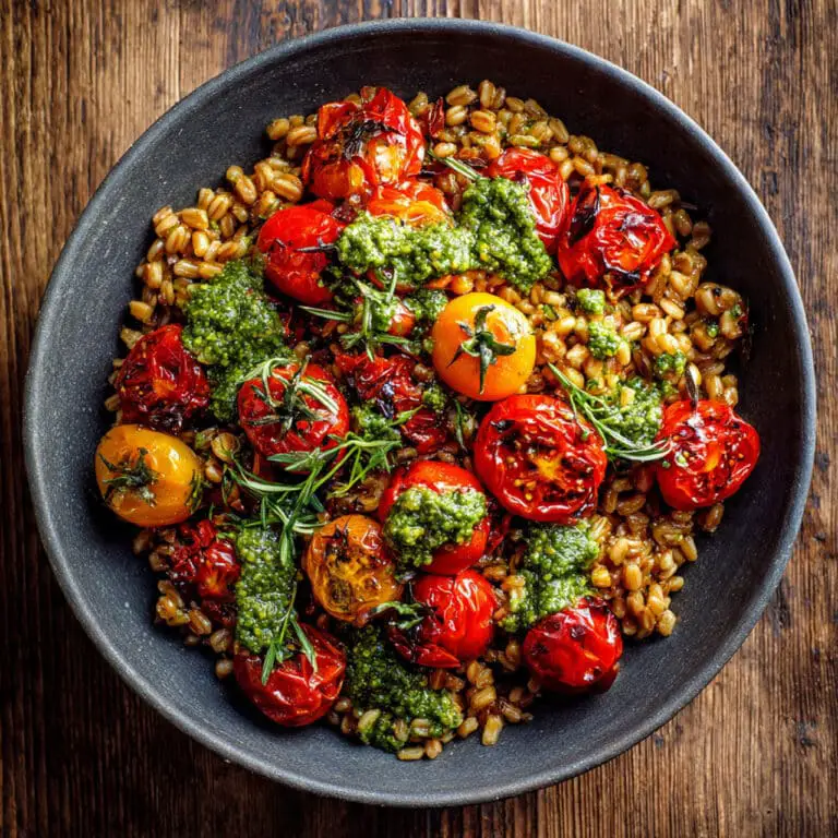 Farro with Blistered Tomatoes & Pesto