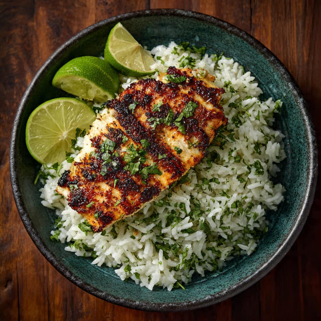 Delicious Cilantro Lime Rice with Grilled Snapper