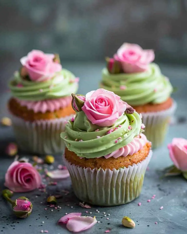 Vegan Mini Rose Pistachio Cupcakes