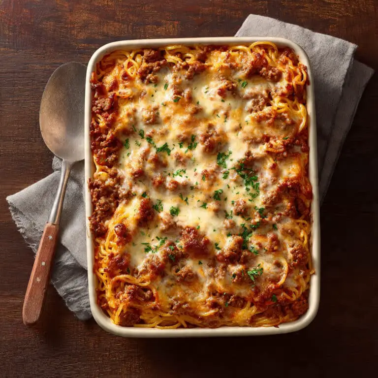 Cheesy Baked Beef Spaghetti Casserole