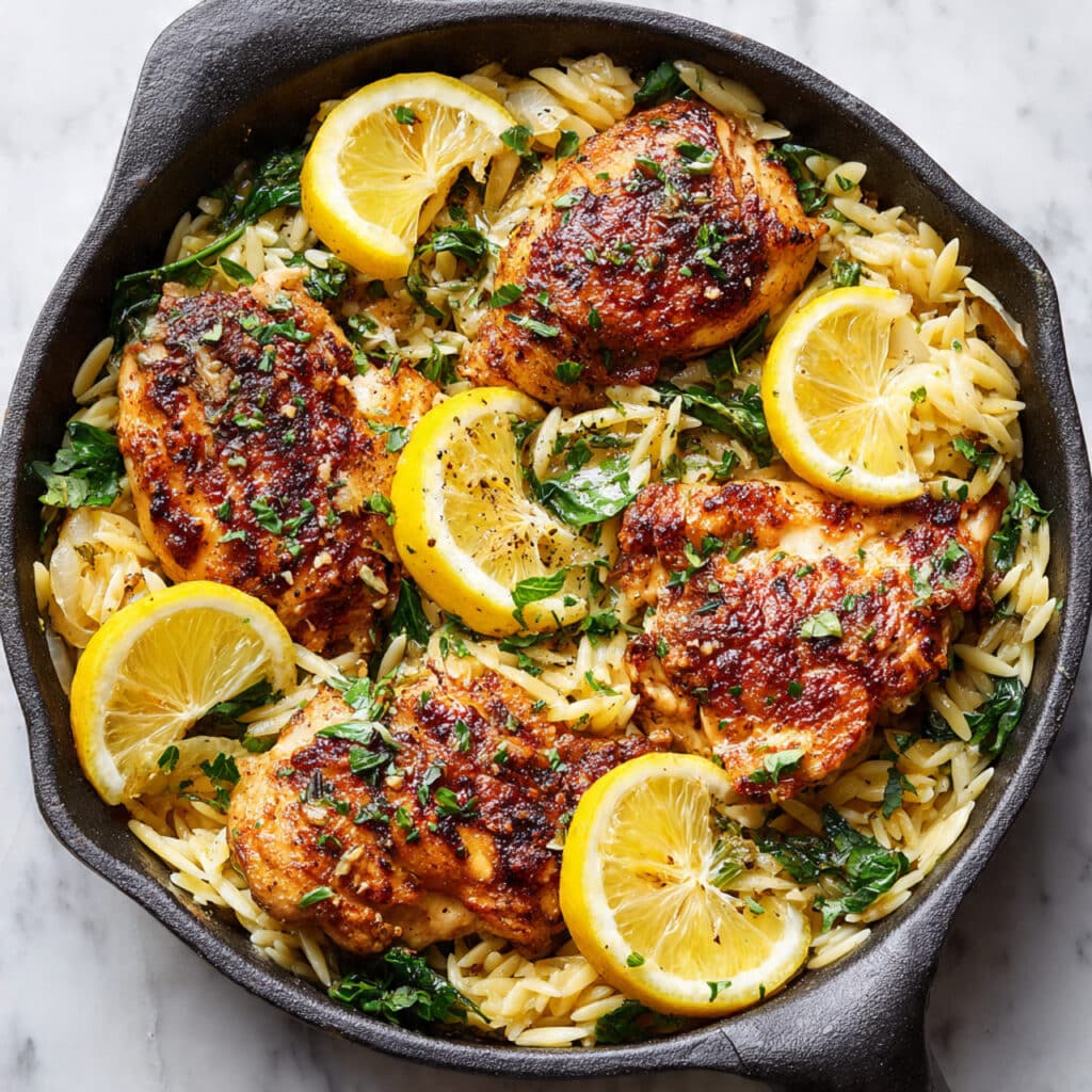One Skillet Lemon Butter Chicken and Orzo