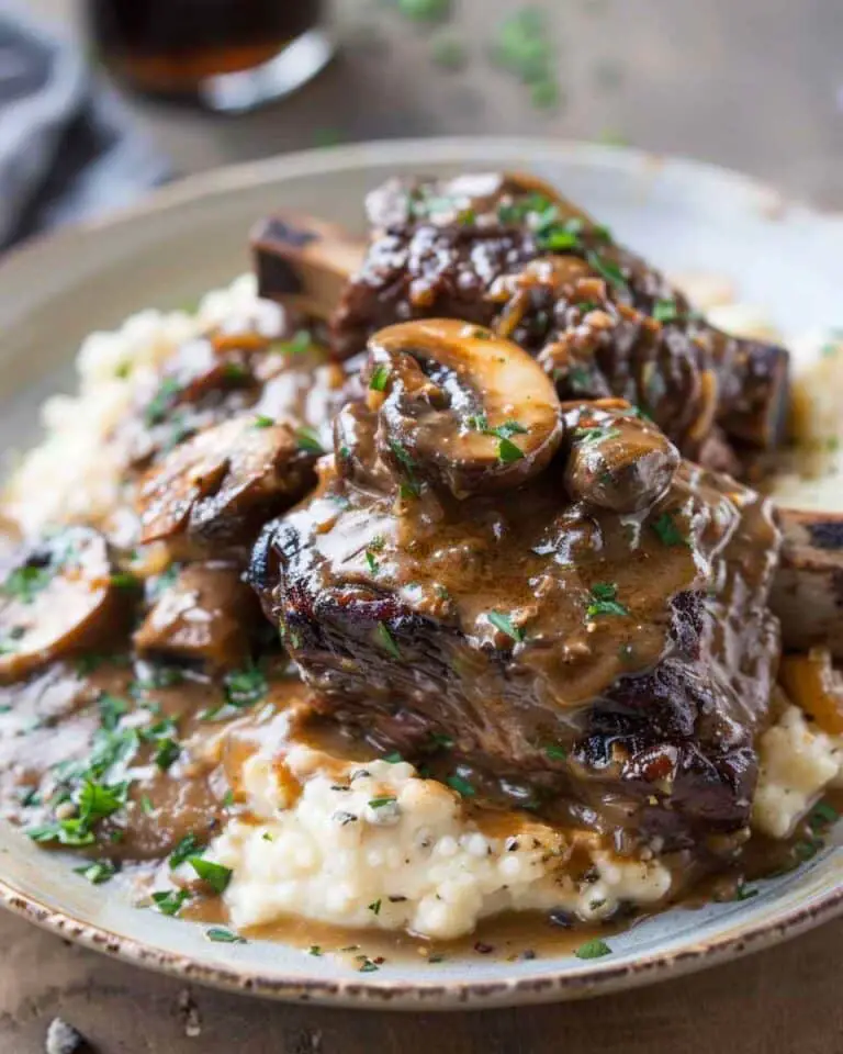 Coffee-Braised Beef Short Ribs with Creamy Mushroom Gravy