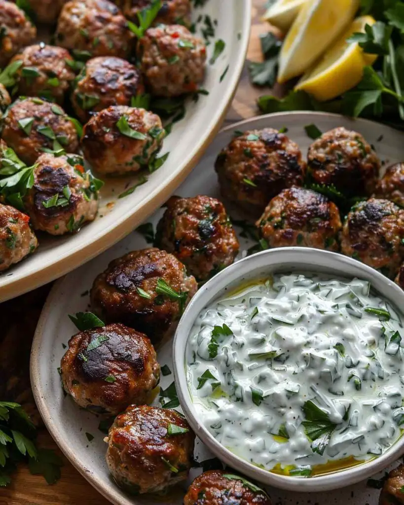 Greek-Style Beef Meatballs with Creamy Sun-Dried Tomato Tzatziki