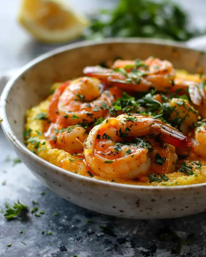 Spicy Garlic Lemon Butter Shrimp with Parmesan Corn Polenta