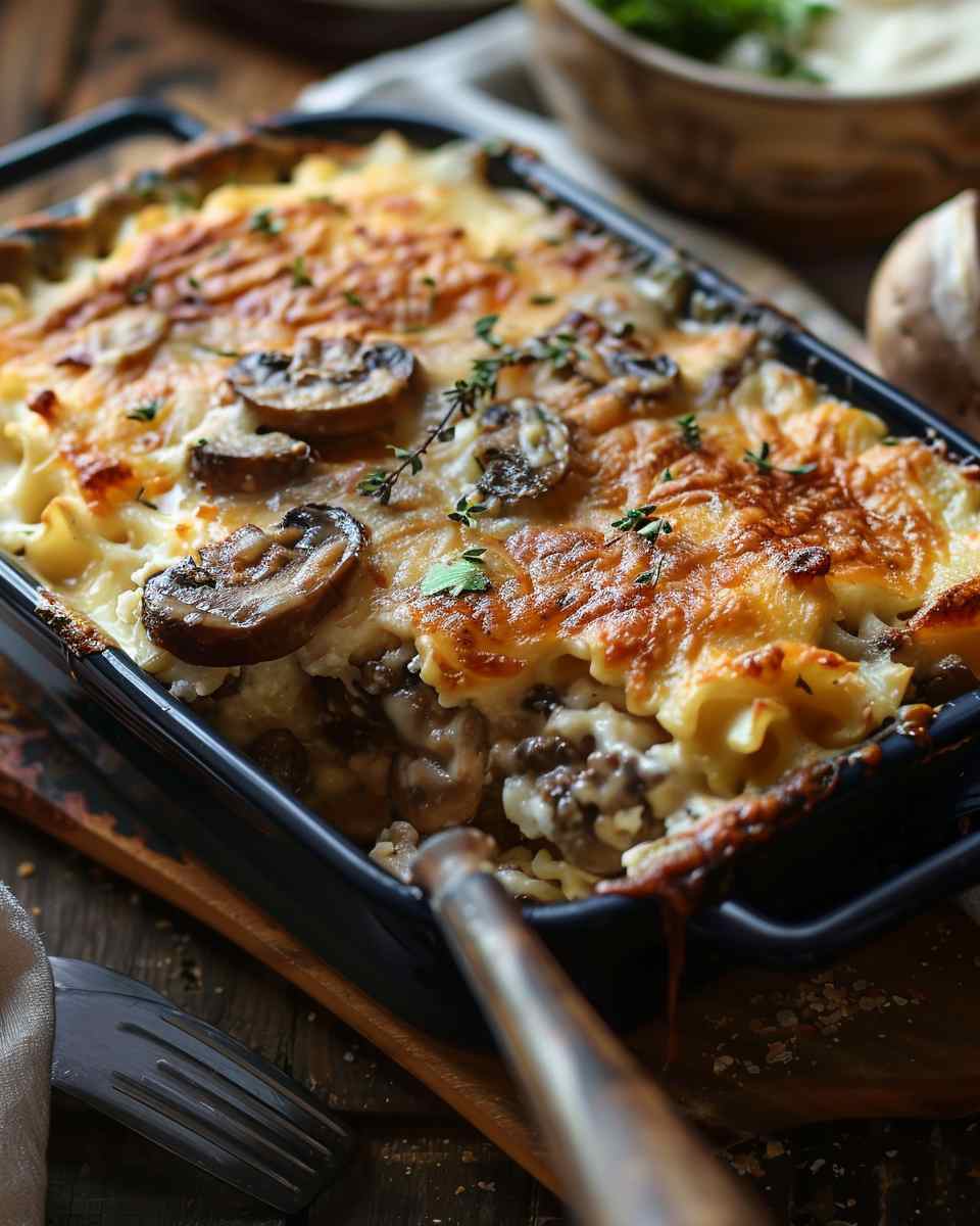 Cheesy Mushroom & Swiss Burger Casserole