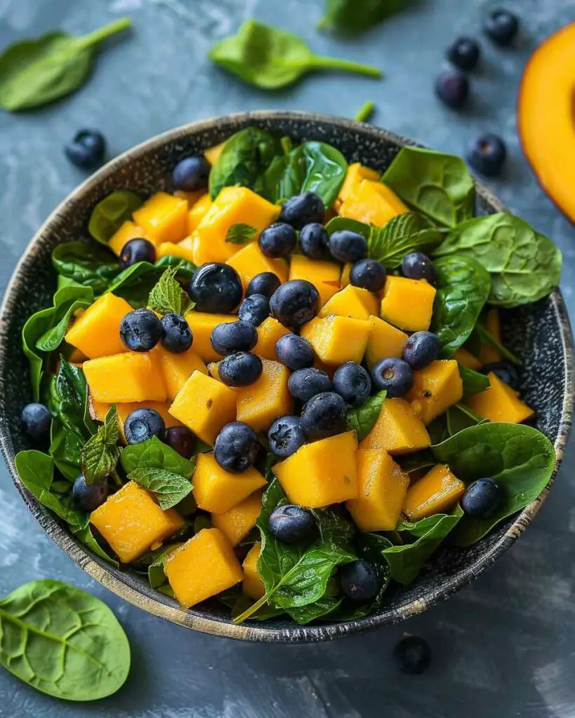 Delicious Mango Salad with Spinach and Blueberries