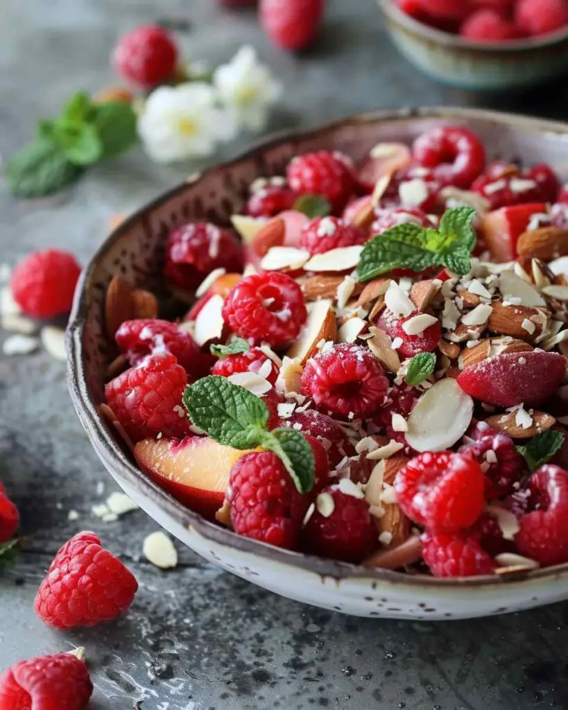 White Peach Raspberry Almond Salad