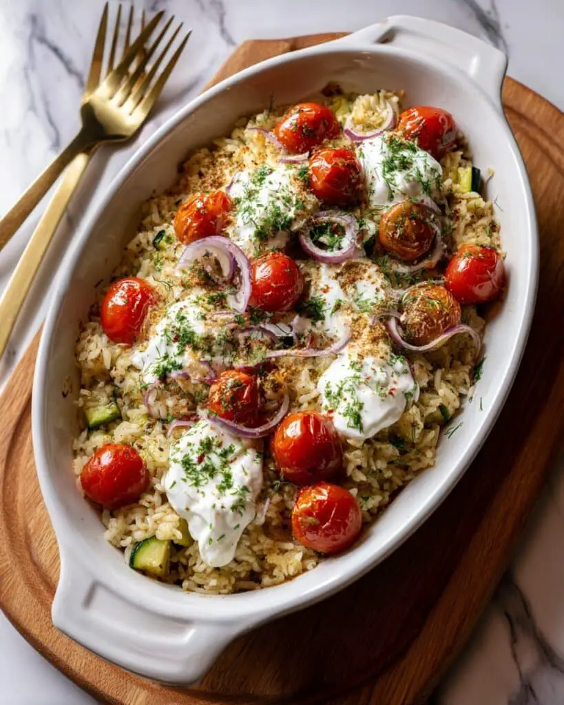 Dump and Bake Greek Chicken and Rice Casserole Recipe