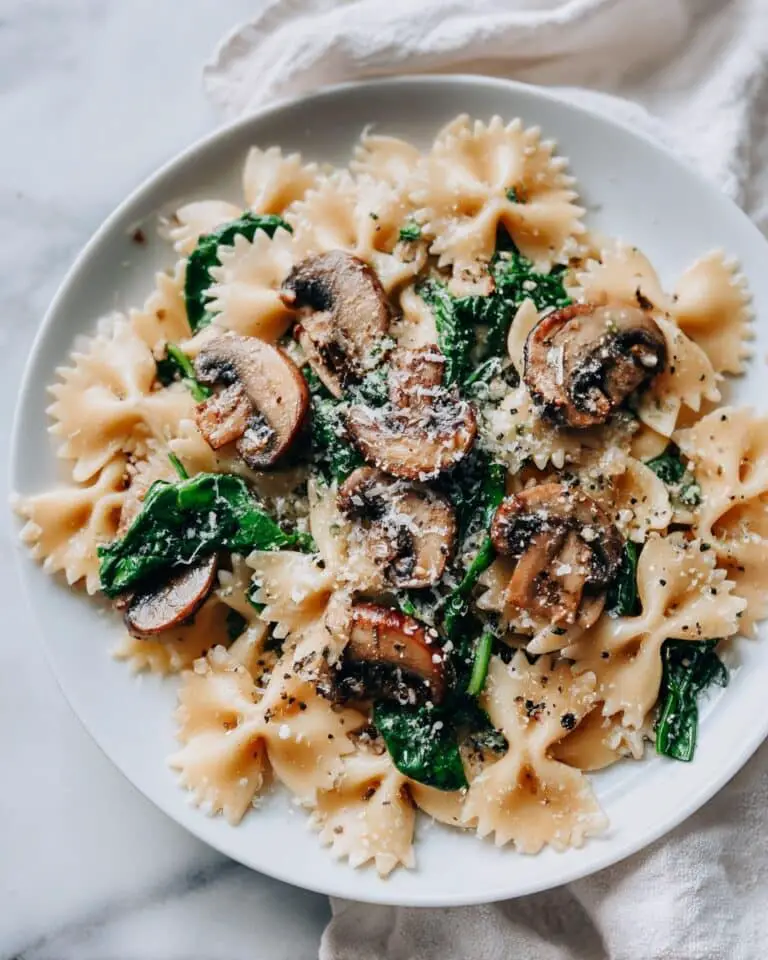 Bow Tie Pasta with Spinach and Mushrooms Recipe