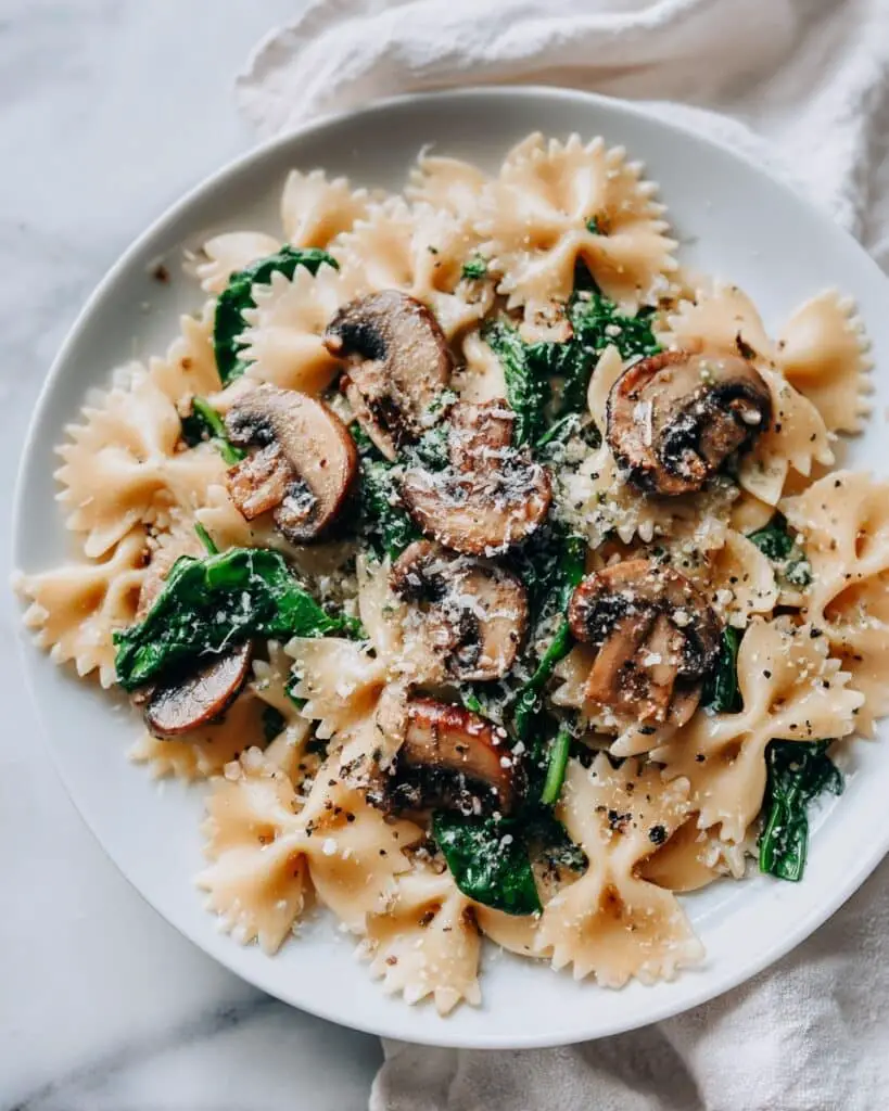 Bow Tie Pasta with Spinach and Mushrooms Recipe