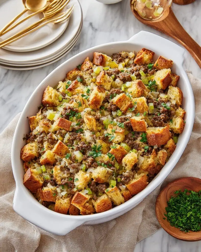 Cornbread Stuffing with Sausage, Herbs, and Optional Pecans Recipe