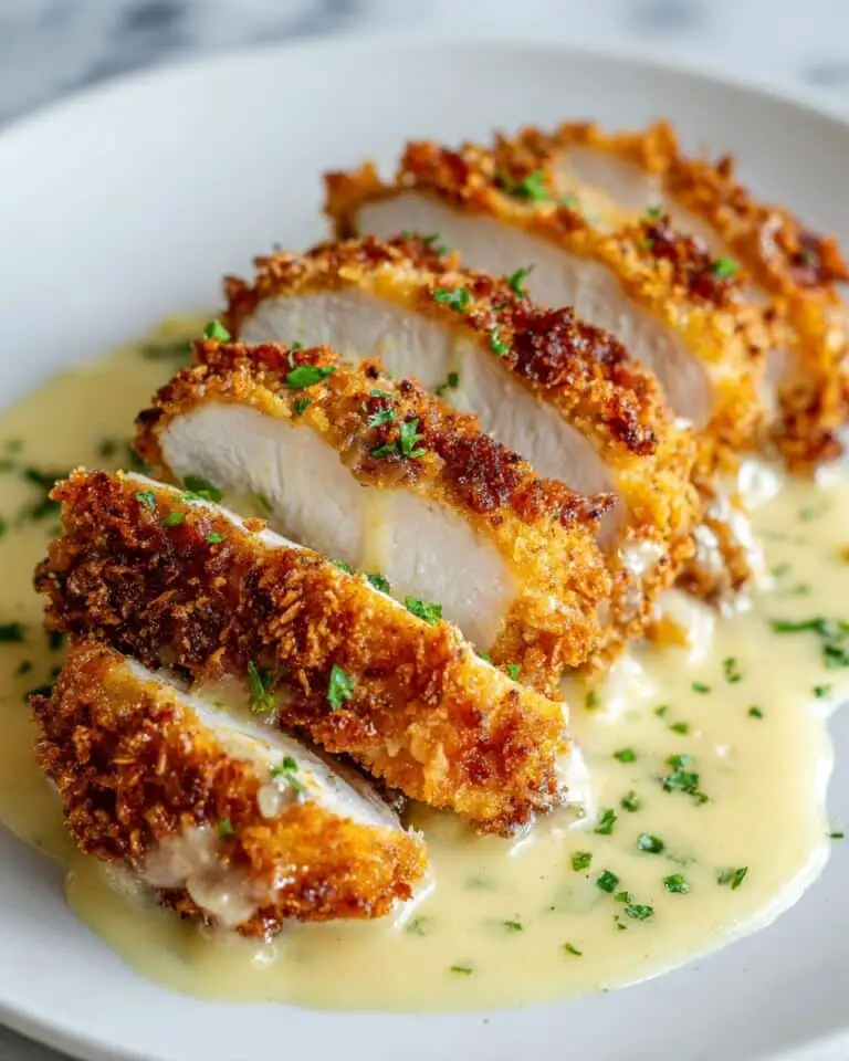 Crispy Parmesan Chicken with Garlic Cream Sauce Recipe