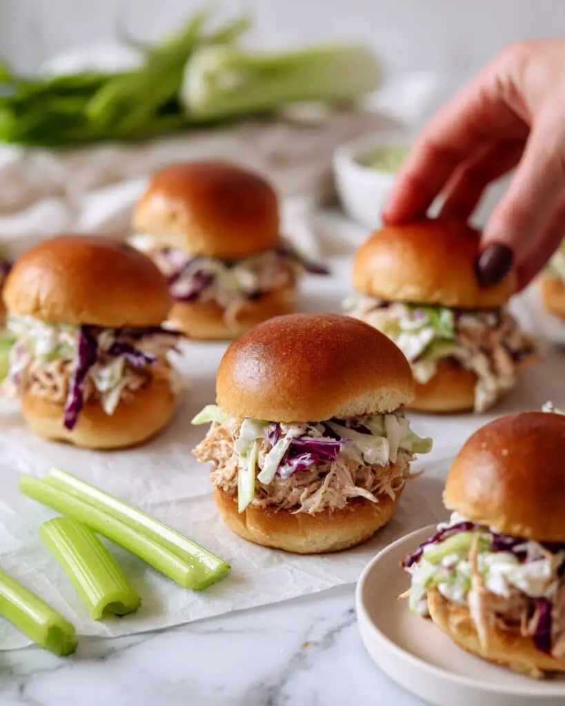 Slow Cooker Buffalo Chicken Sliders with Blue Cheese Coleslaw Recipe