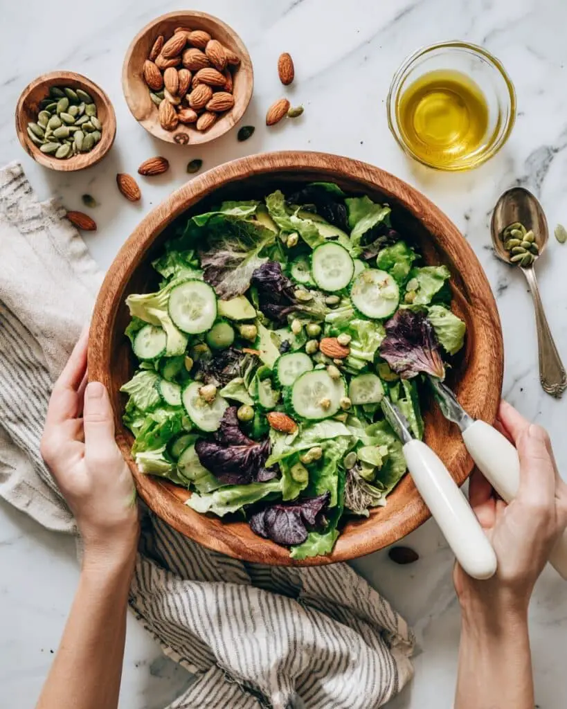 Simple Green Salad with Lemon Vinaigrette, Tamari Almonds, and Fresh Toppings Recipe