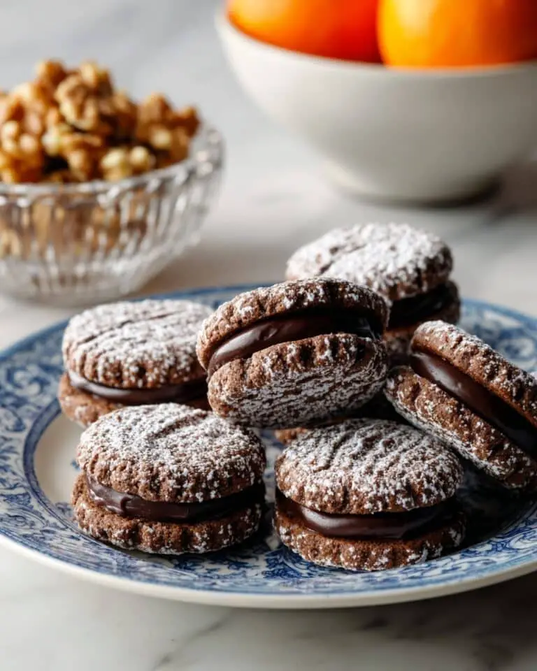 Greek Walnut Macaroons with Cinnamon, Cocoa, and Orange Zest Filled with Dark Chocolate Ganache Recipe