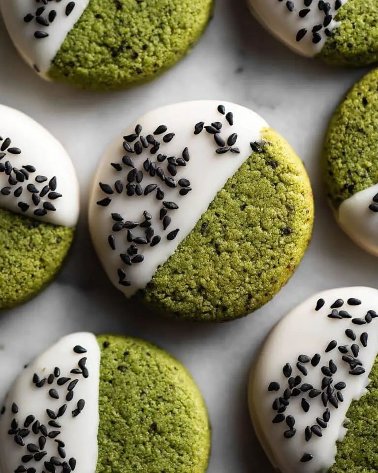 Matcha Cookies with White Chocolate Dip and Black Sesame Seeds Recipe