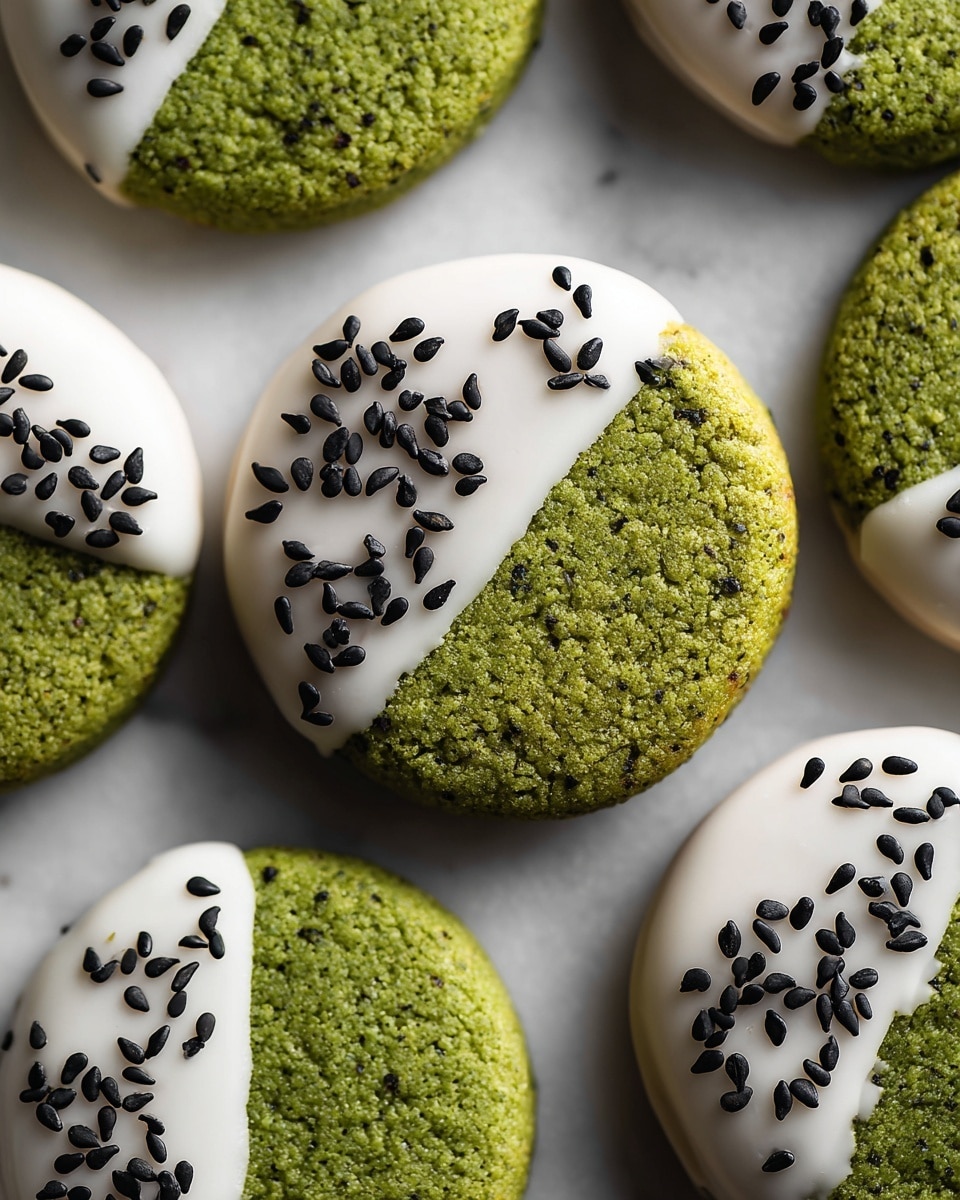 Matcha Cookies with White Chocolate Dip and Black Sesame Seeds Recipe