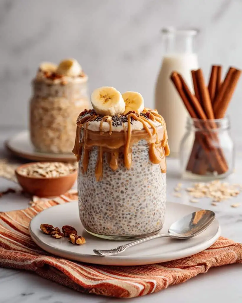 Banana Bread Overnight Oats with Chia Seeds & Greek Yogurt Recipe