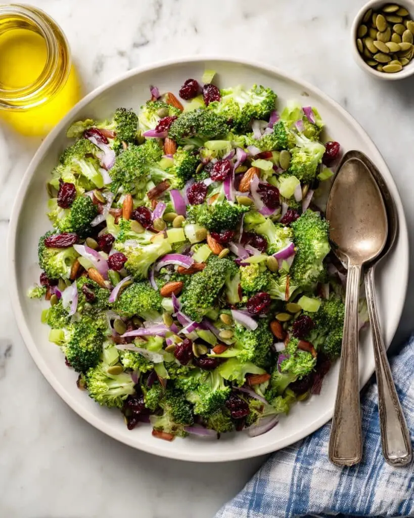 Broccoli Salad with Maple Tamari Nuts and Dried Cranberries Recipe