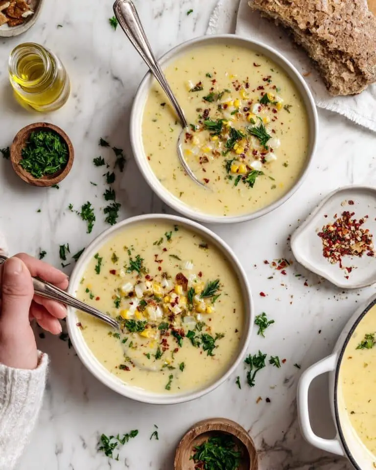 Vegan Yellow Split Pea Soup with Corn and Cashew Cream Recipe