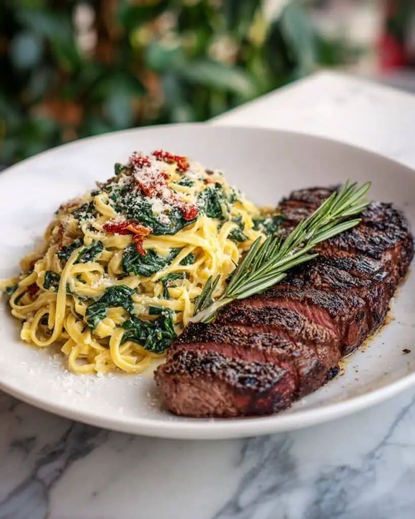 Steak and Creamy Garlic Parmesan Pasta Recipe