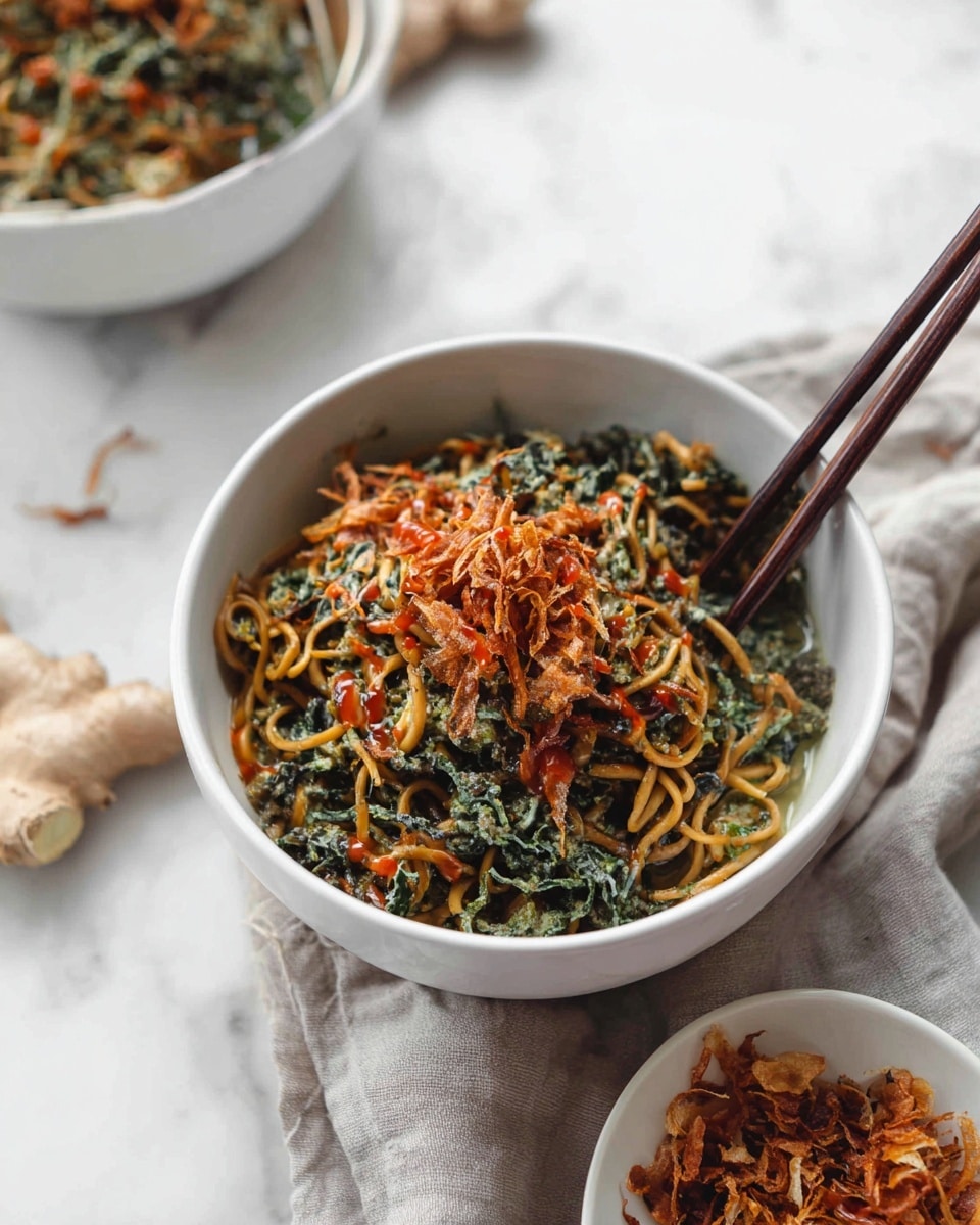 Green Ginger Rice Noodles with Chicken and Crispy Shallots Recipe
