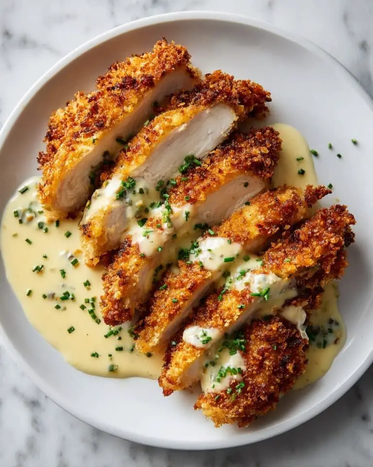 Crispy Parmesan Chicken with Creamy Garlic Sauce Recipe