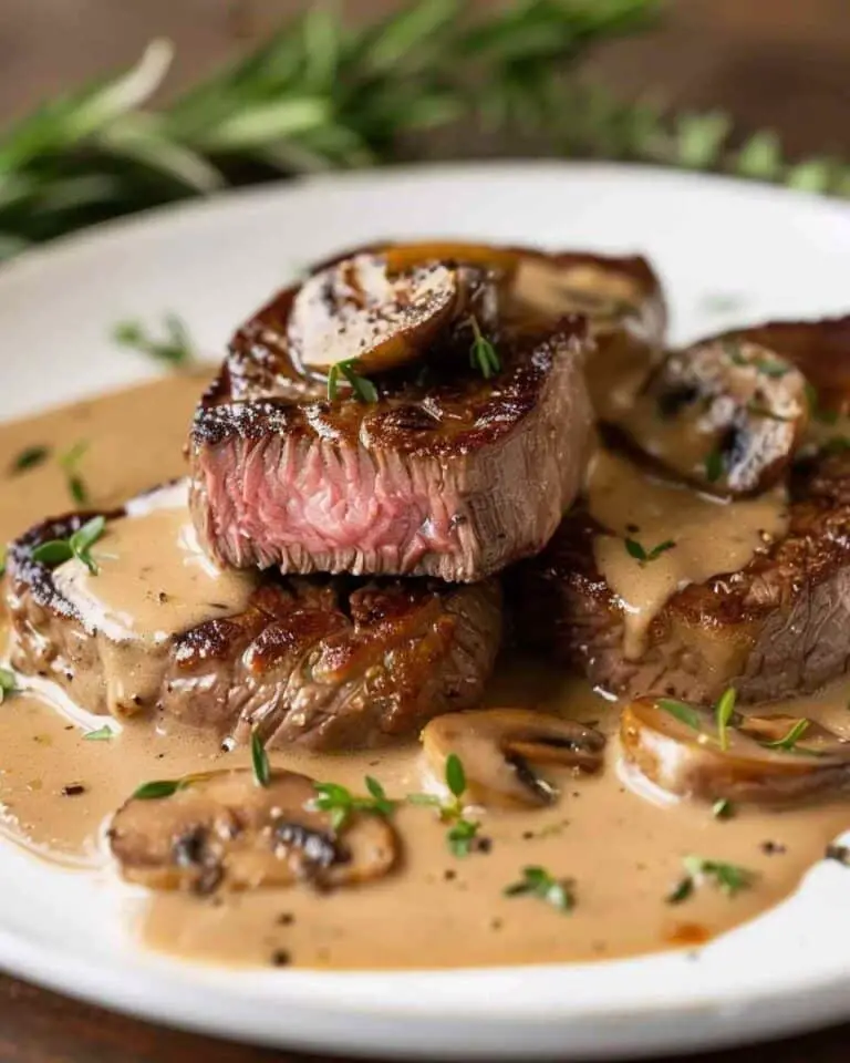French Seared Steak with Cognac Cream Sauce