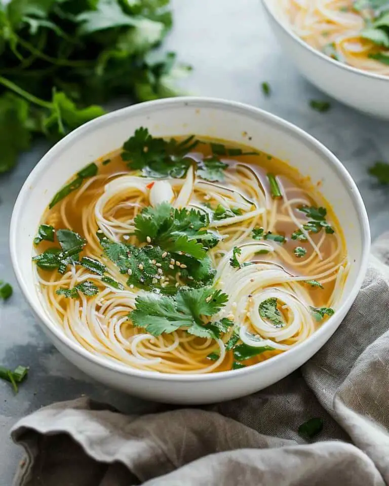 Healing Ginger Garlic Broth with Rice Noodles