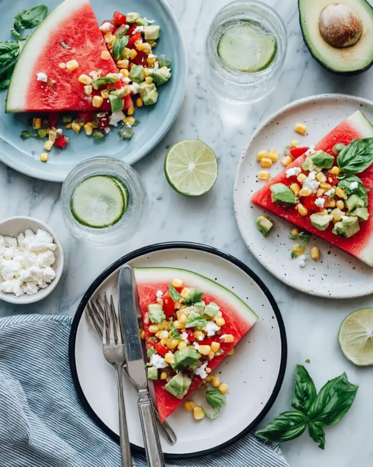 Grilled Watermelon with Corn, Feta, and Fresh Herbs Recipe