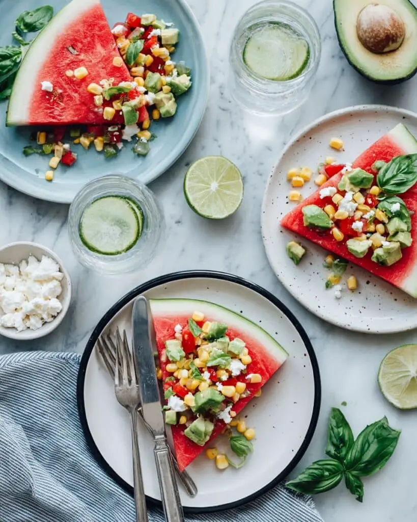 Grilled Watermelon with Corn, Feta, and Fresh Herbs Recipe