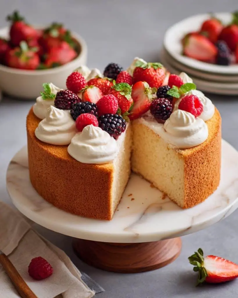 Classic Chiffon Cake with Cream Cheese Whipped Cream and Fresh Berries Recipe