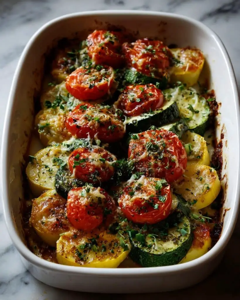 Roasted Garlic-Parmesan Zucchini, Squash, and Tomatoes Recipe