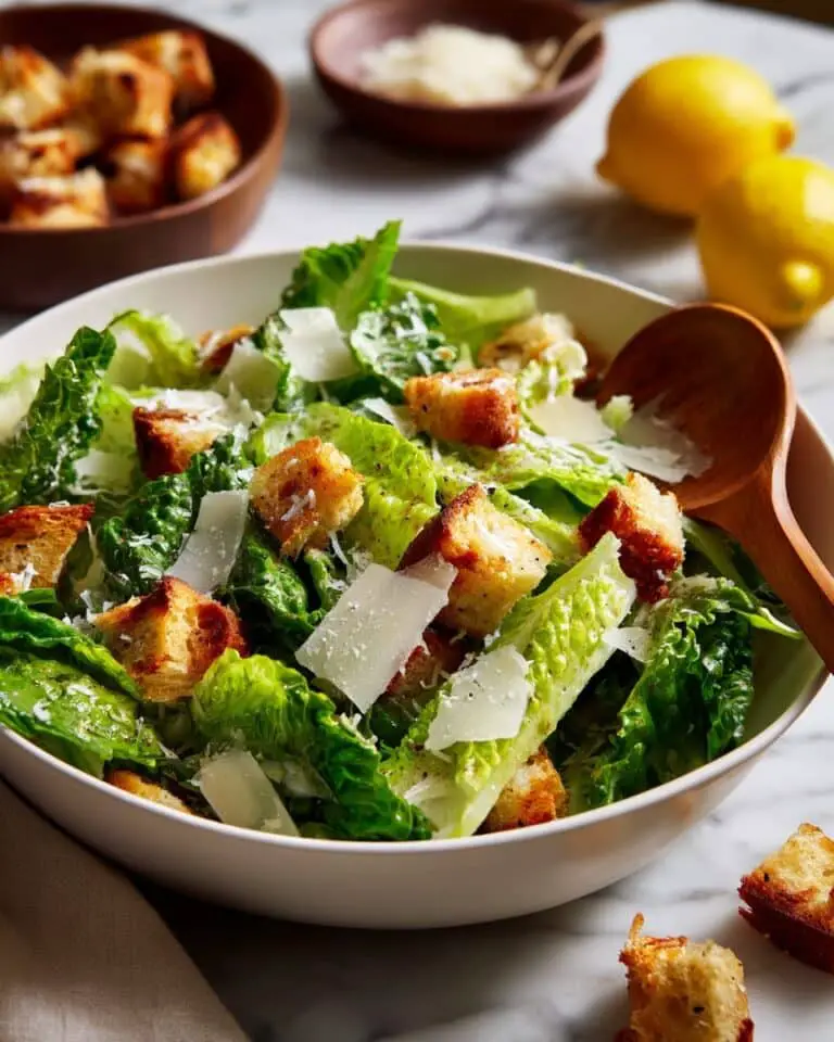 Traditional Caesar Salad with Homemade Croutons and Dressing Recipe