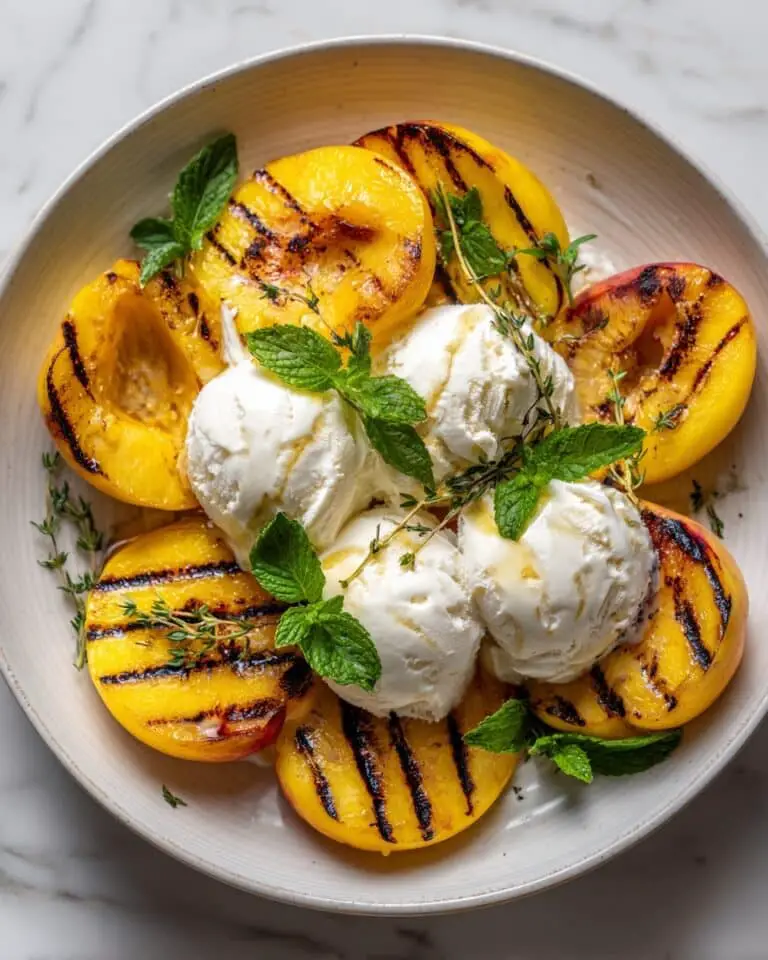 Grilled Peaches with Vanilla Ice Cream and Honey Recipe