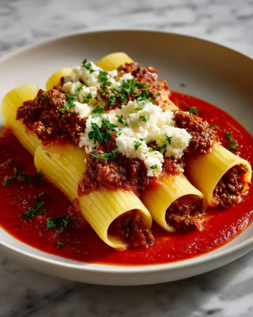 Beef & Cheese Stuffed Pasta Tubes Recipe