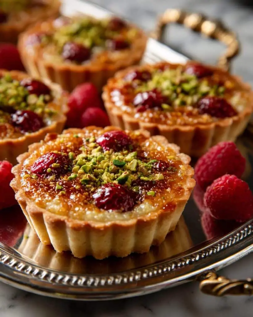 Raspberry Tartlets with Almond Cream and Pistachio Garnish Recipe