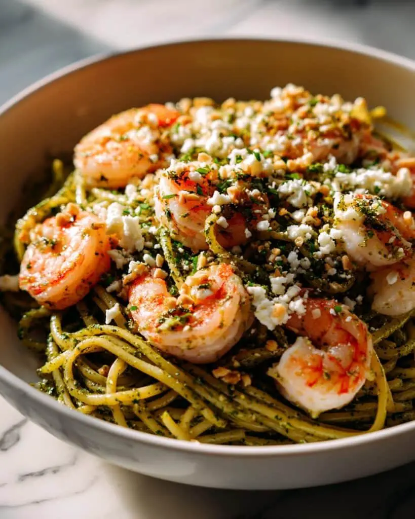 Easy & Creamy Pistachio Pesto Pasta with Shrimp Recipe