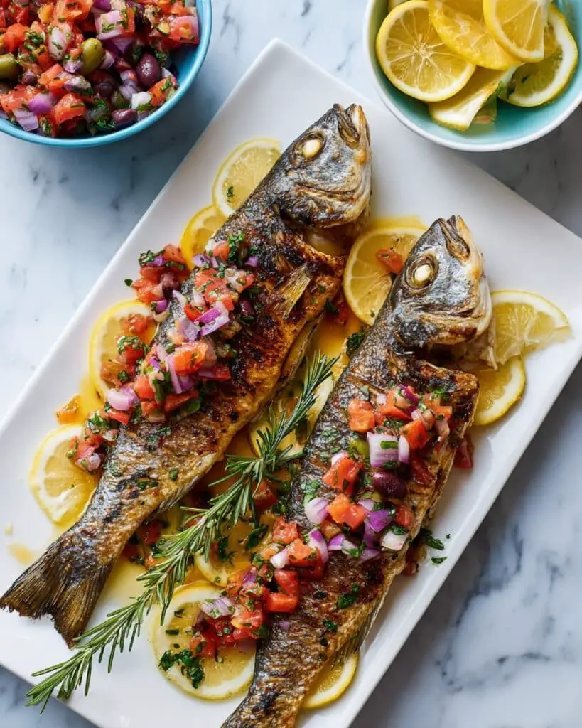 Grilled Branzino with Tomato-Olive Salsa Recipe