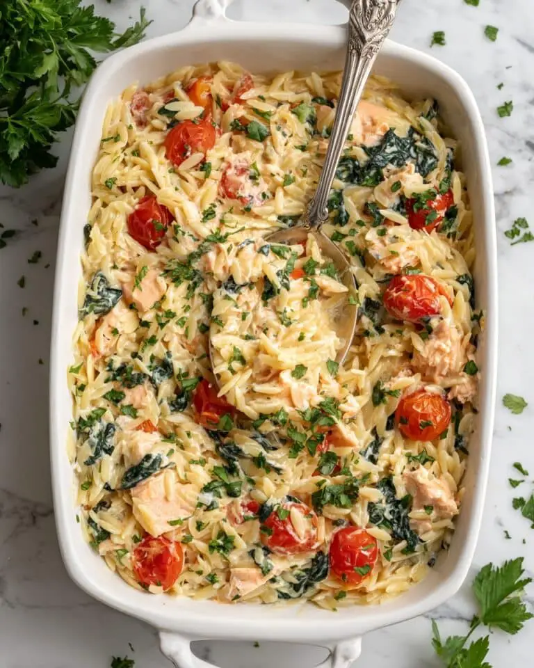 Creamy Salmon Orzo Pasta Bake (Dump-and-Bake) Recipe