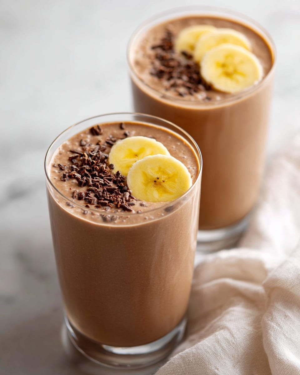 The image shows six ingredients on a white marbled surface: a whole yellow banana with small brown spots on the left side, a clear glass bowl filled with four large pieces of light off-white cauliflower in the center, a single dark brown date below the bowl, a small white bowl containing a smooth light brown almond butter on the bottom left, a metal measuring spoon filled with a small amount of dark powder beside the date, a clear plastic scoop filled with light brown powder to the right of the date, and a clear glass filled with white milk at the bottom right. All items are neatly arranged with soft natural light. Photo taken with an iphone --ar 4:5 --v 7