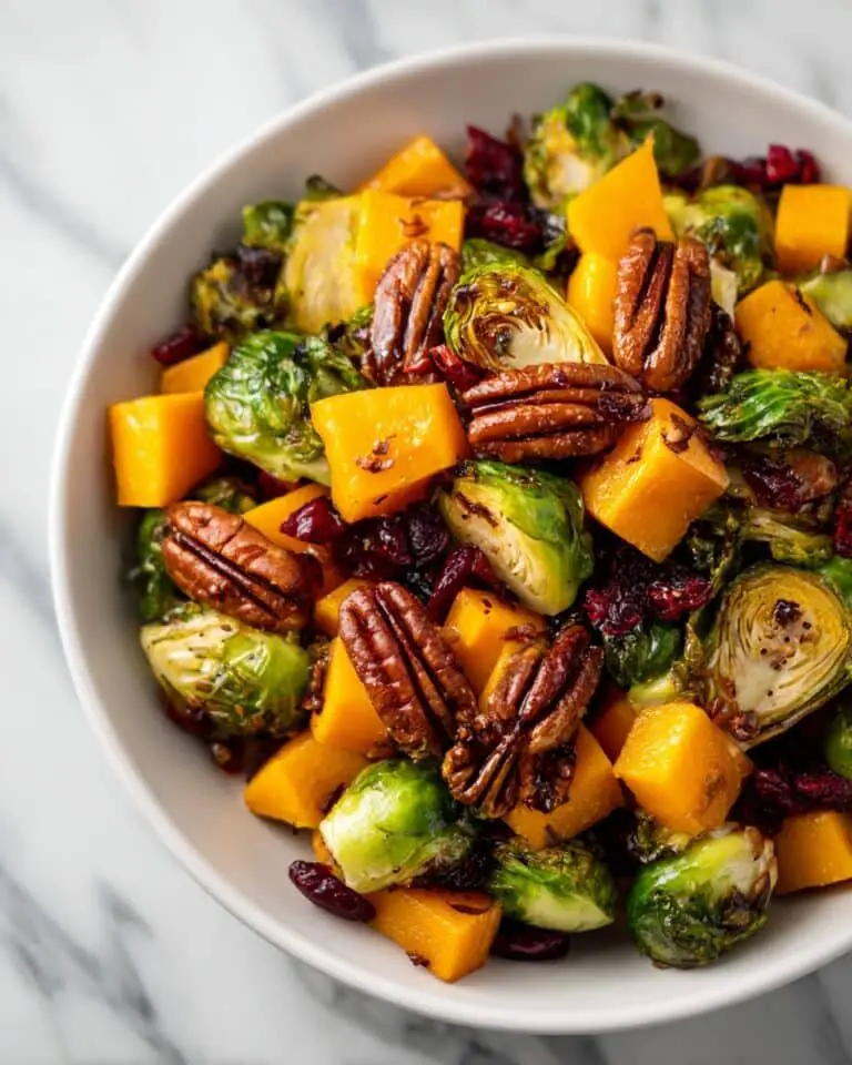 Roasted Brussels Sprouts and Cinnamon Butternut Squash with Pecans and Cranberries Recipe