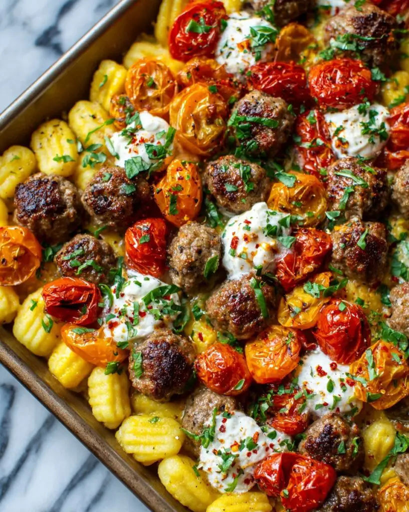 20-Minute Sheet Pan Gnocchi with Sausage Meatballs Recipe