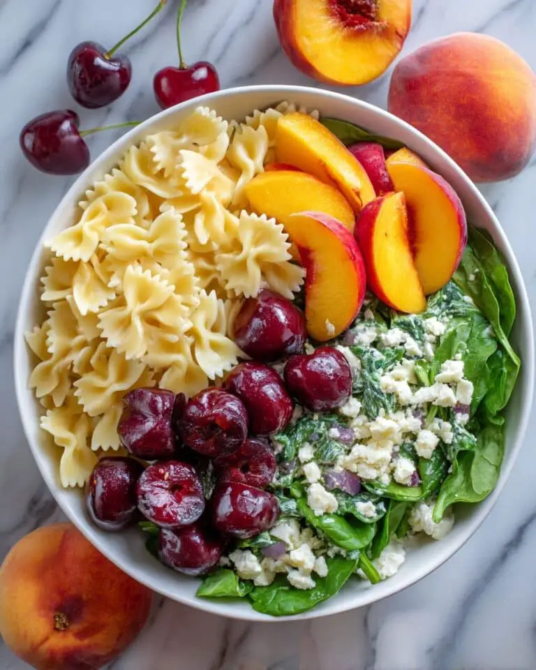 Stone Fruit Salad with Cherries, Peaches, Pasta, Feta, and Arugula Recipe